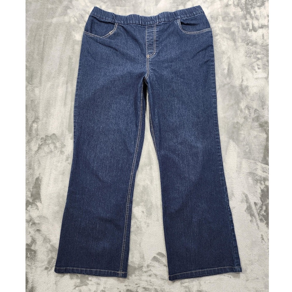 White Stag Jeans Womens XL Blue Dark Wash High Rise Pull On Straight Stretch Leg